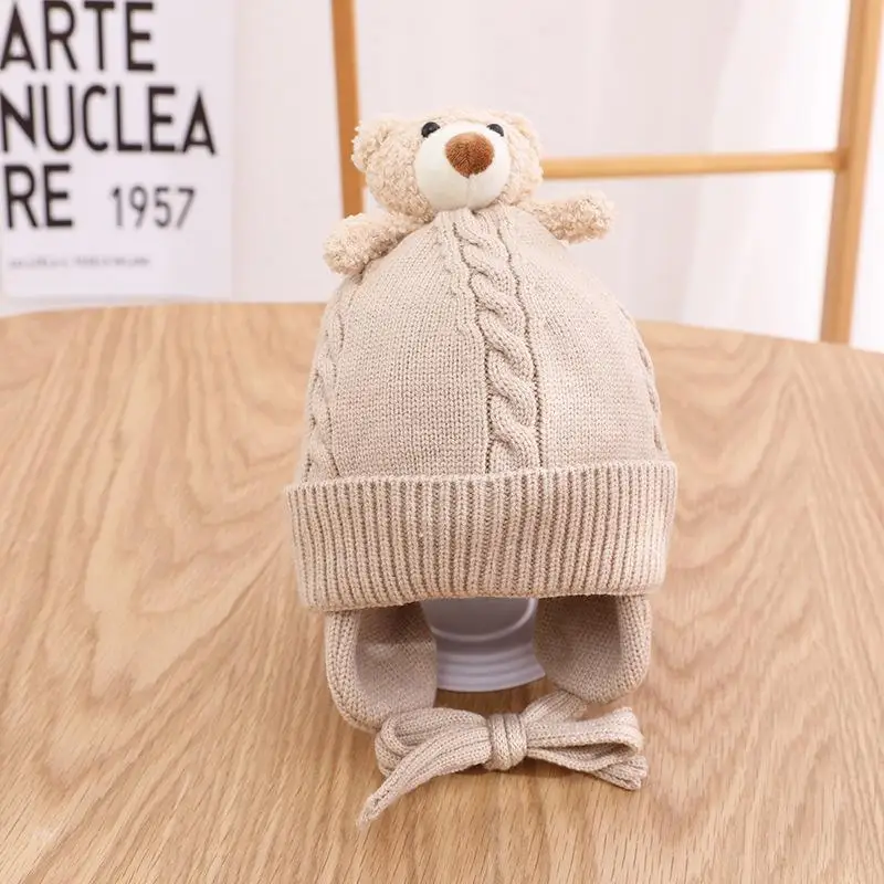 

Cartoon bear Thicken knitted hat warm hat Skullies cap beanie hat for Children boy and girl 66