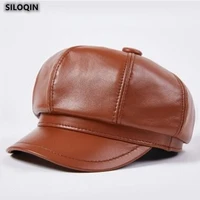 siloqin trend genuine leather hat autumn fashion sheepskin newsboy caps for womens elegant noble ladies brands student cap new