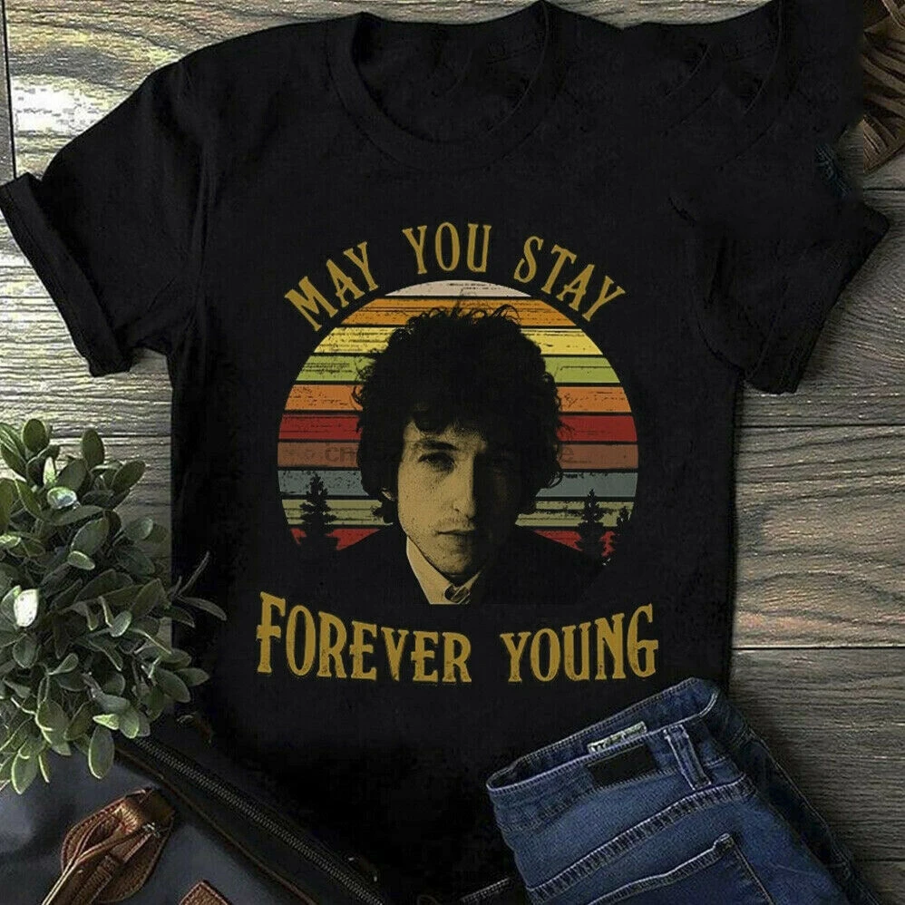 Боб Дилан может вы остаетесь навсегда молодой Винтаж Черная футболка Размеры S-3XL