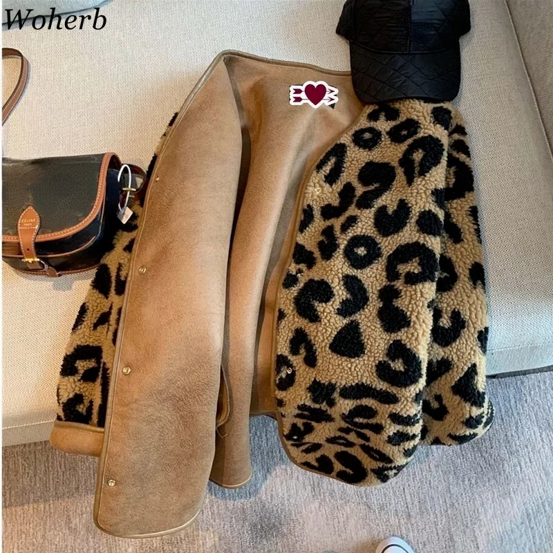 Женское леопардовое пальто Woherb из искусственного меха Корейская шикарная