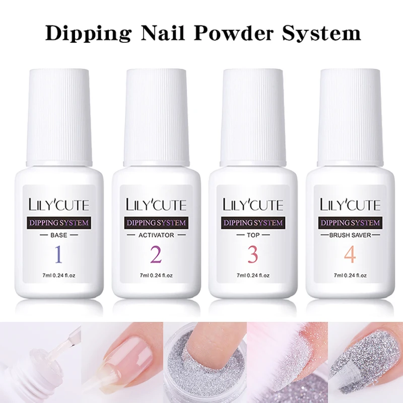4 Pcs System Set LILYCUTE голографическое погружение ногтей Блеск порошок наборы градиентный французский порошок для ногтей цветной натуральный сухой пигмент для ногтей - Цвет: 4 Pcs System Set