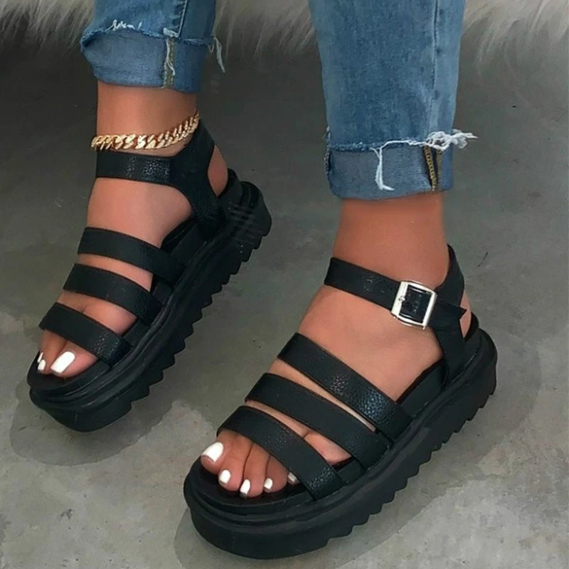 Женские сандалии с пряжкой из металла весна 2020 новые женские трехслойные кожаные