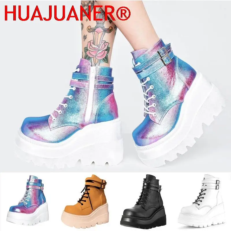 

Luxury Brand INS Hot Ankel Boots For Women Gothic Female Shoes Drop Shipping Party Wedges High Heels Shoes High Platform Boots