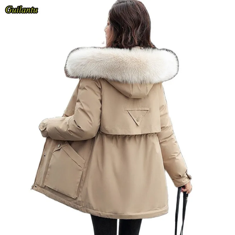 

2021 Winter Jacket Women Clothes Thick Warm Cotton Padded Coat Female Fashion Hooded Fur Collar Long Parkas Woman Overcoat
