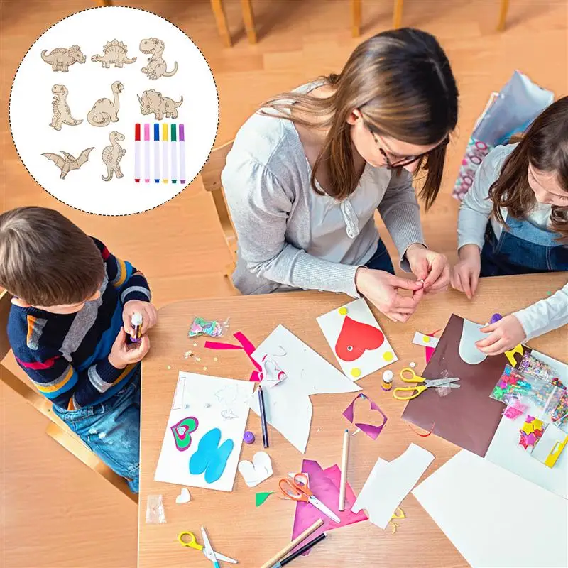 

3 Sets DIY Dinosaur Unfinished Wood Cutouts Dinosaur Wooden Paint Crafts