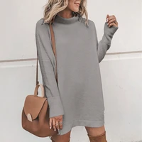 autumn t shirt ladies solid color top t shirt fashion long sleeve half high neck slim round neck long womens knit skirt