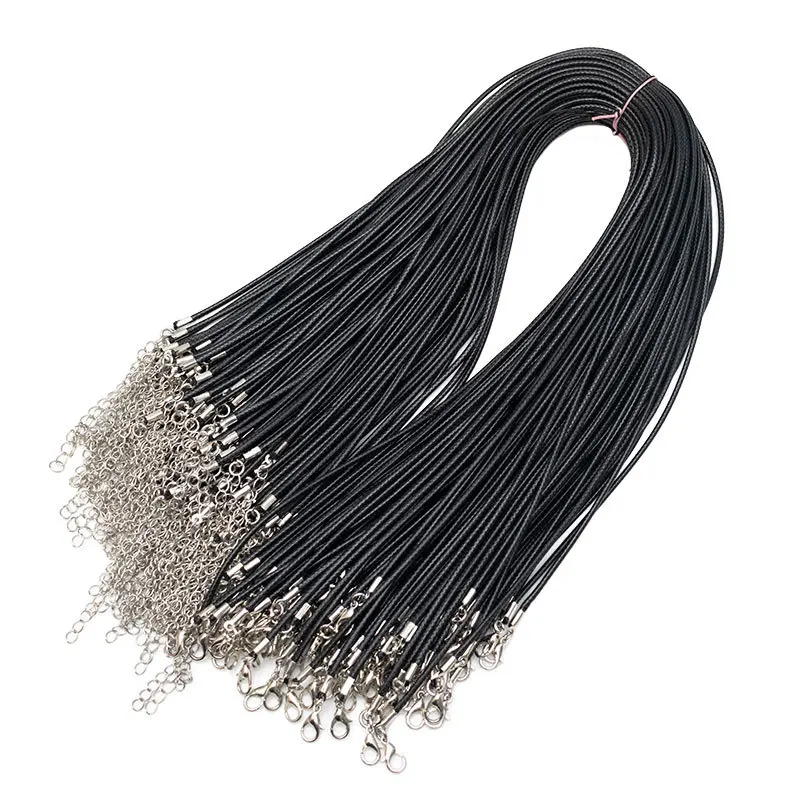 

Wholesale 2mm Black Wax Leather Cord Necklace Rope 43cm Chain Lobster Clasp DIY Jewelry Accessories 100pcs/lot Fast Ship
