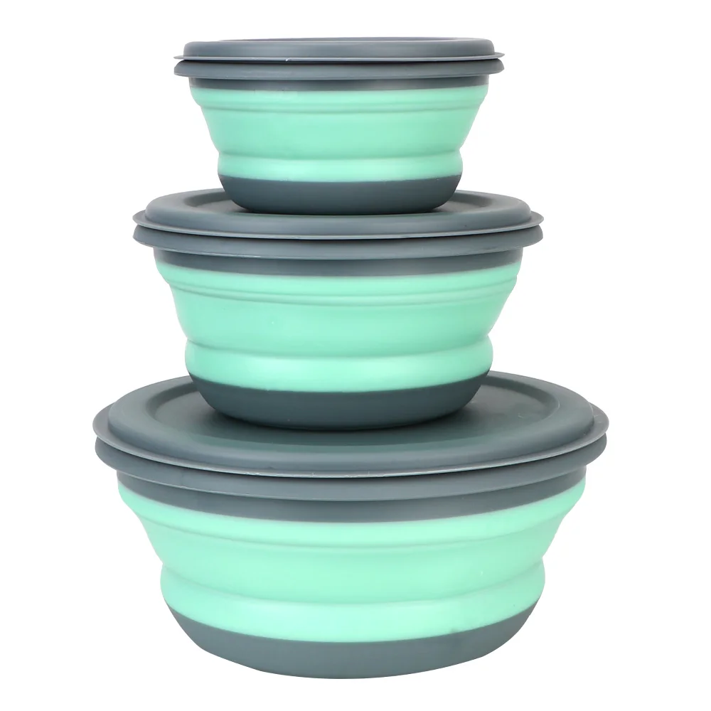

3pcs Folding Bowl Portable Fruit Salad Cutlery Suit Outdoor Travel Picnic Silicone Fall Resistant Mini Compression Lunch Box
