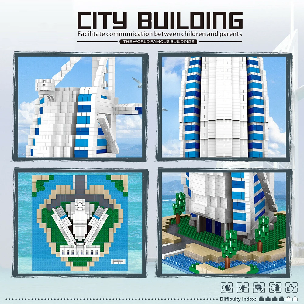 2511Pcs Burj Al Arab Hotel Dubai Building Blocks DIY Educational Toys Famous Architecture Micro Bricks for Kids Adults | Игрушки и хобби