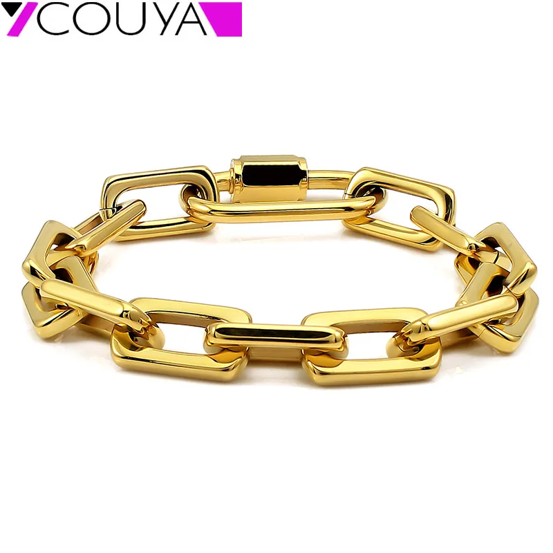 

Metal Shiny Punk Bangle Bracelet for Women Men Big Screw Lock Heavy Gold Plated Stainless Steel Chain Bracelet Necklace Set