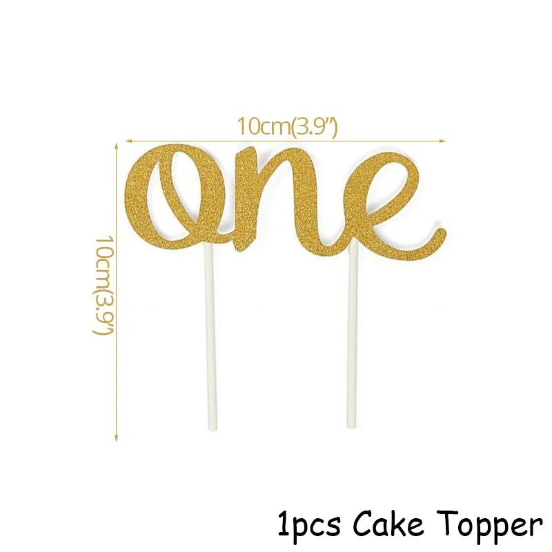 1pcs Cake Topper 1 шт. Блестящий Топпер для торта 1 год первый день Рождения Вечеринка дети девочки мальчики ребенок душ юбилей украшения принадлежности - Цвет: 1pcs Cake Topper