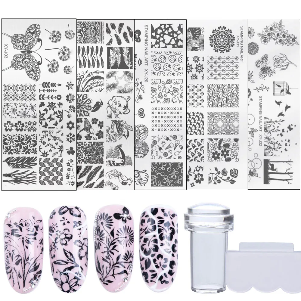 Набор для стемпинга ногтей 5 шт. пластина прозрачный штамп скребок цветок звезда