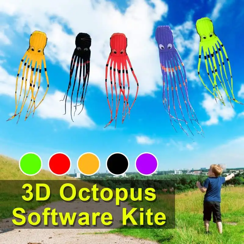 

3D 26ft 8m Large Octopus Kite Stunt Cartoon Animal Outdoor Windsock Soft Easy To Fly Children Toys for Christmas New Year Gift