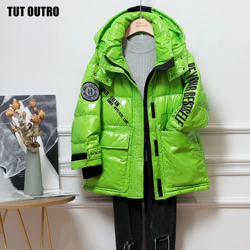 Куртка женская утепленная в стиле оверсайз пуховик на белом утином пуху С