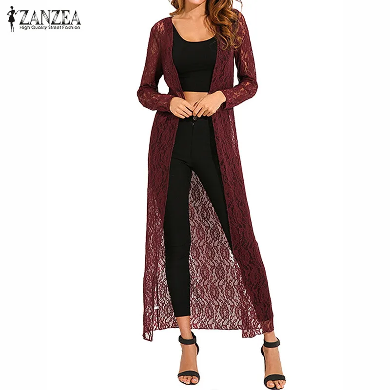 

Kimono Cardigan 2022 ZANZEA Summer Women's Lace Crochet Shirts Female Sexy Long Blouse Beach Cape Outerwear