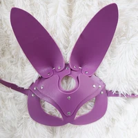 purple leather head eye face mask harness with collar bondage mature women restraint roleplay halloween couple exotic accessorie