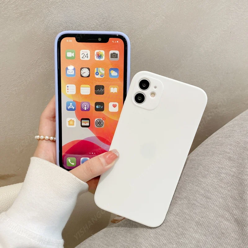 Shockproof Silicone Soft Case Cover For iPhone 13 14 Pro Max 12 11 Pro X XS Max 7 8 Plus Solid Color Simple Couple Case Coque