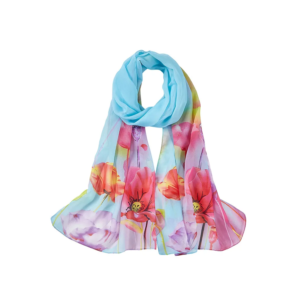 Женский шифоновый шарф шаль Длинный мягкий с принтом пляжное полотенце