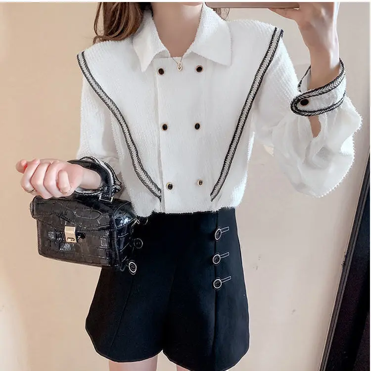 

A sense of minority design foreign style high end Shirt Girls' spring wear new Japanese white chic Chiffon Top in 2021