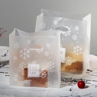 50 pcs plastic frosted snowflake bakery cookies pastry nougat food takeaway handbags christmas gift packaging bags