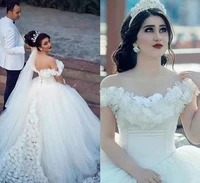 2021 dubai arabic off the shoulder wedding dresses with 3d flora appliques sweep train corset a line bridal gown custom made