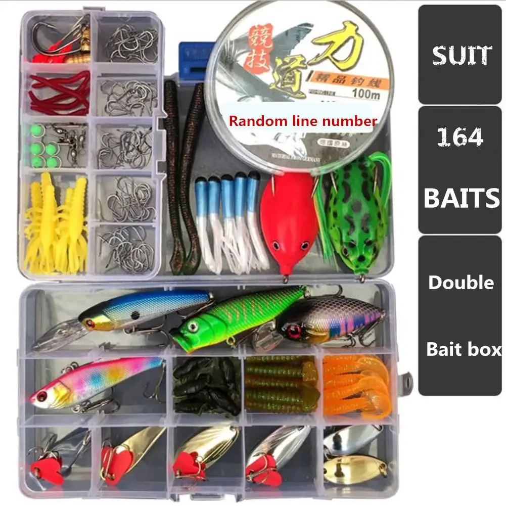 

164pcs/set Fishing Bait Lures Accessories Fittings Kit for Fresh Salt Water + 2pcs Bait Box Fishing Tools Tackle Box Pesca