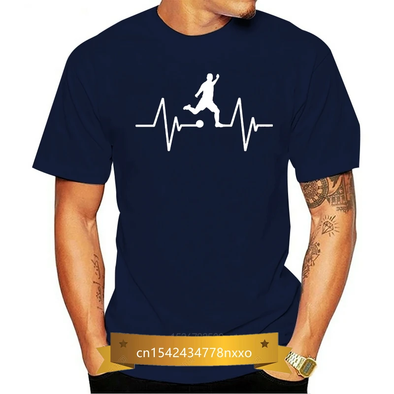 

Funny Soccering Player Kicking Ball Heartbeat T-Shirt Summer Casual Cotton T Shirt Fashion Mens Short Sleeve O-neck T-Shirt
