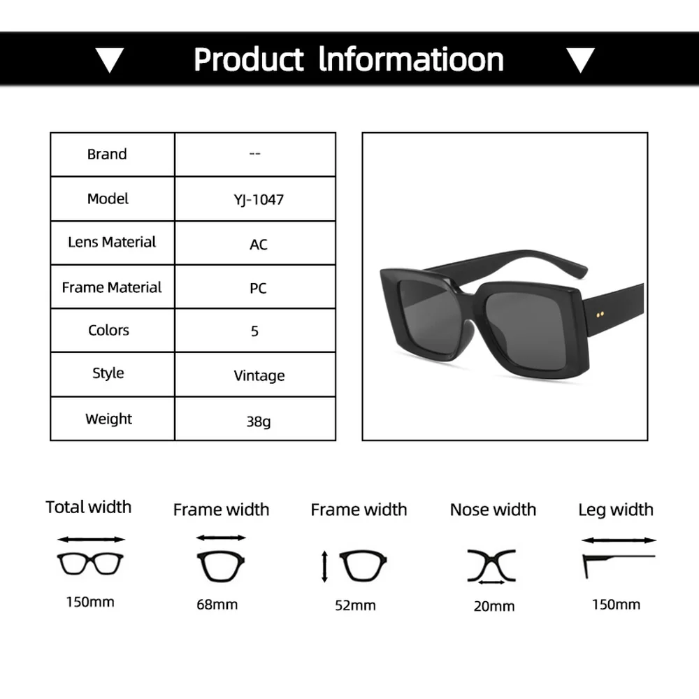 

Black Retro Rice Nail Sunglasses Women Men Fashion Female Personality Male Luxury Oversized Sun Glasses UV400 Shades for Women