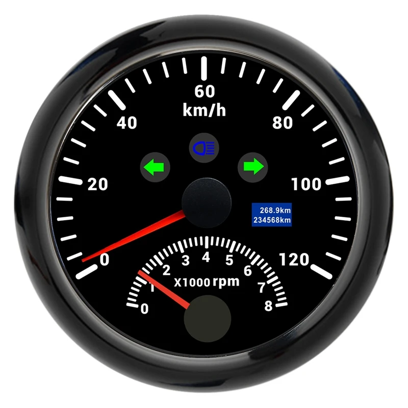 

2 in 1 85MM Marine GPS Tachometer 0-120KMH Speedometer 0-8000RPM with Red Backlight for Marine Trucks