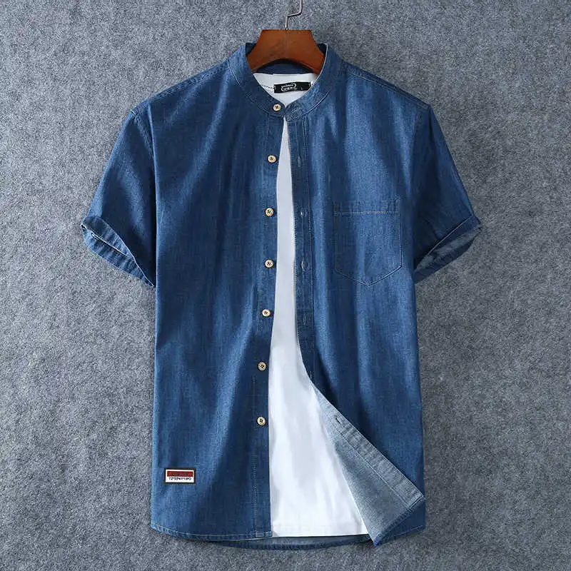 

Plus Size L-5XL 6XL 7XL 8XL 100% Denim COTTON Shirt For Men's Short Sleeves 2021 Summer Style Fashion Casual Clothing