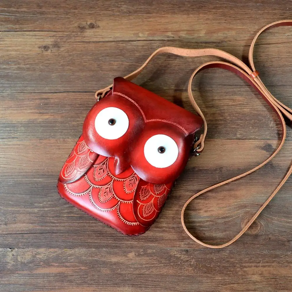XLE005 ручной работы милая сумка из натуральной коровьей кожи животное сова