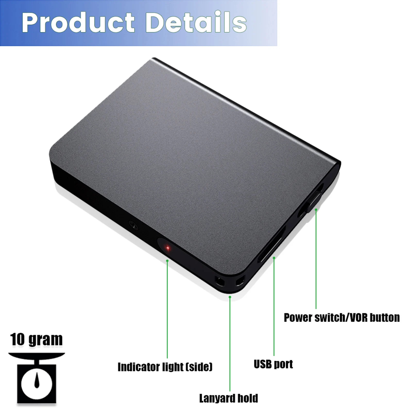 Миниатюрный диктофон Q61 прямоугольный с MP3-плеером и USB-зарядкой маленькое