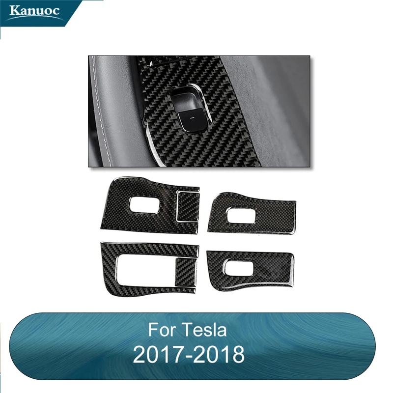 

6 шт. для Tesla Model 3 2017 2018 кнопки переключателя интерьера из углеродного волокна, отделка крышки автомобильных аксессуаров