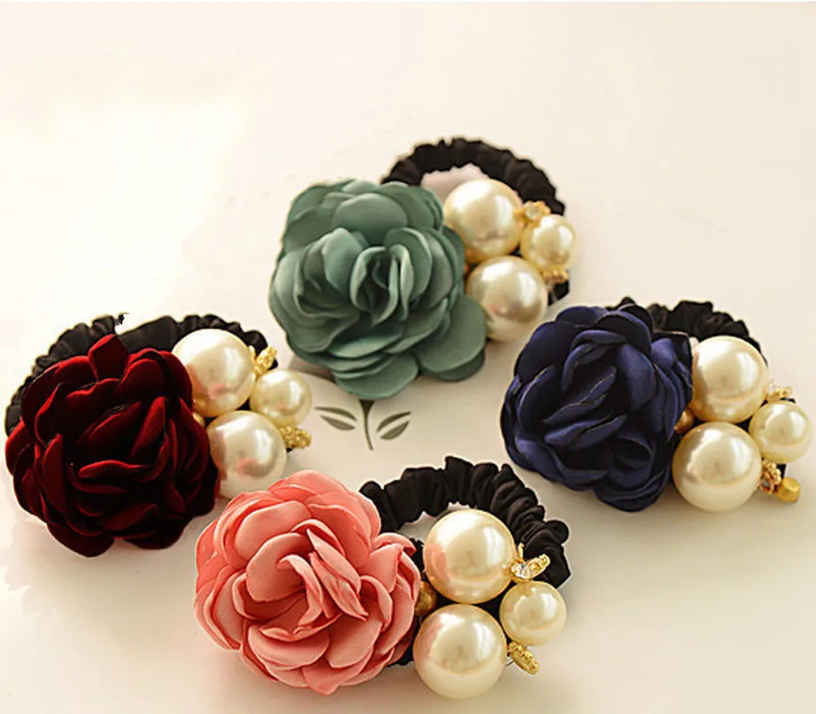 Женская лента для волос с розами большие резинки жемчугом эластичная аксессуары