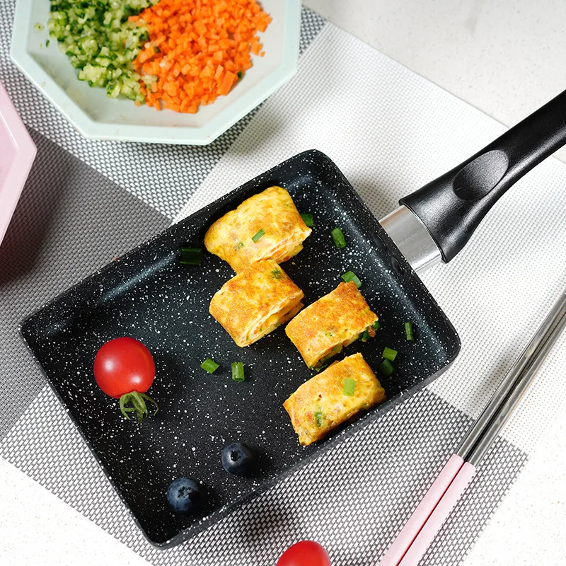 

2021 jade burned square mini non-stick pan thick egg burning Maifan stone small frying pan fried egg household flat bo