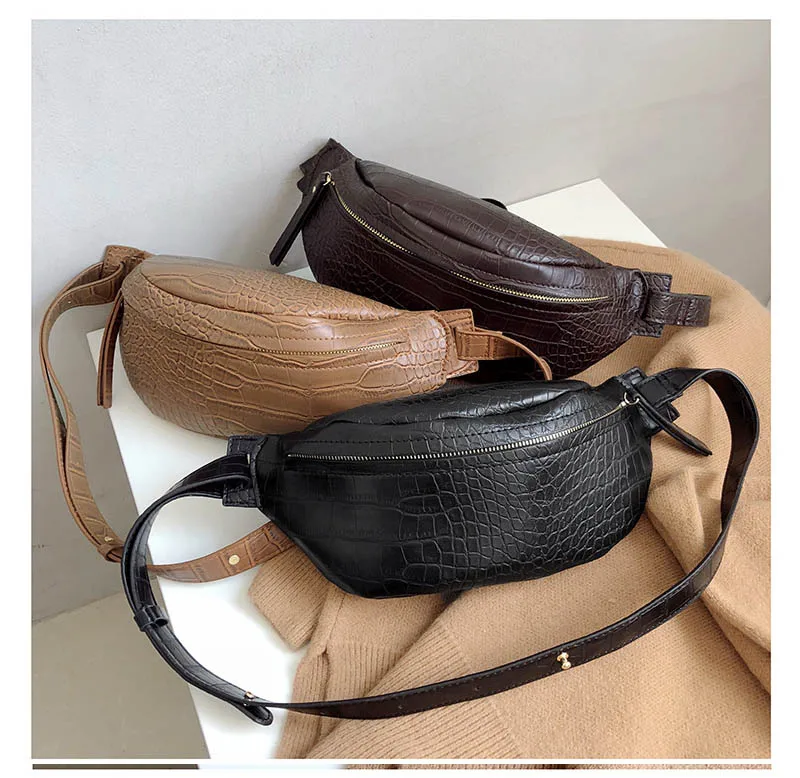 Beltbag Женская поясная сумка из кожи крокодила, сумка банана на молнии, Кожаная поясная сумка с почками, сумки через плечо