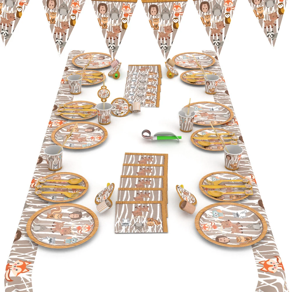 Новинка детская одноразовая посуда в стиле джунглей с рисунками животных енот