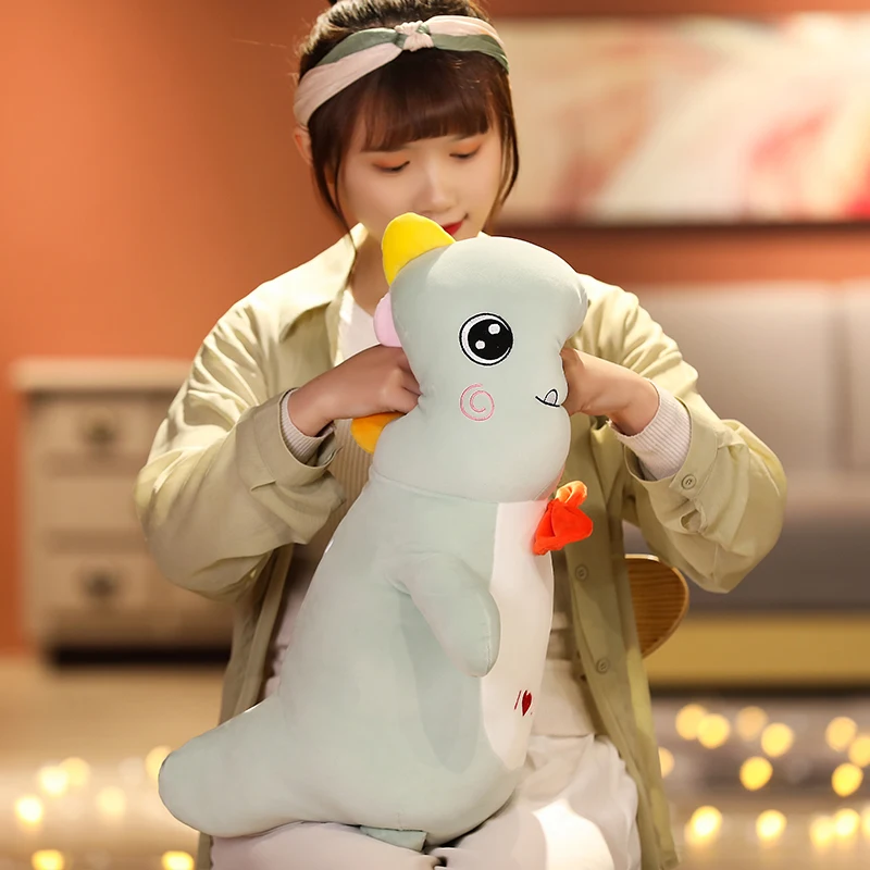 

1pc 63/100cm cute cartoon gray green pink couple dinosaur plush pillow fur stuffed animal doll toy kid gift home decoration