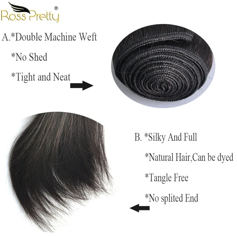 Длинные волосы 8 дюймов до 36 дюймов Ross Pretty Remy бразильские прямые волосы пряди человеческих волос Плетение пучок натуральный цвет черный