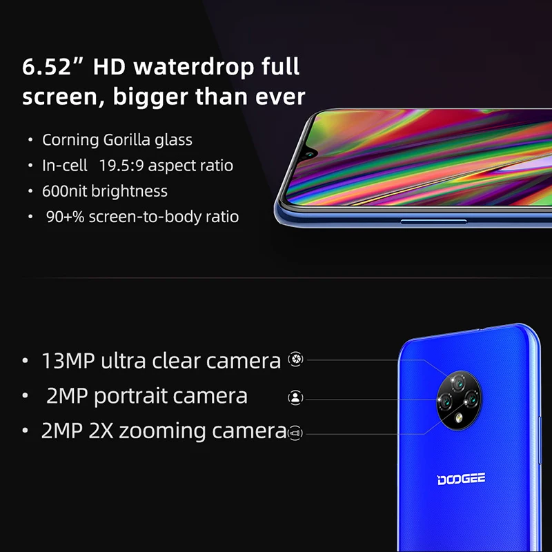 DOOGEE X95 6 52 дюймовый мобильный телефон Quad Android 10 4G LTE 2 Гб ОЗУ 16 ПЗУ смартфон MTK6737 4350