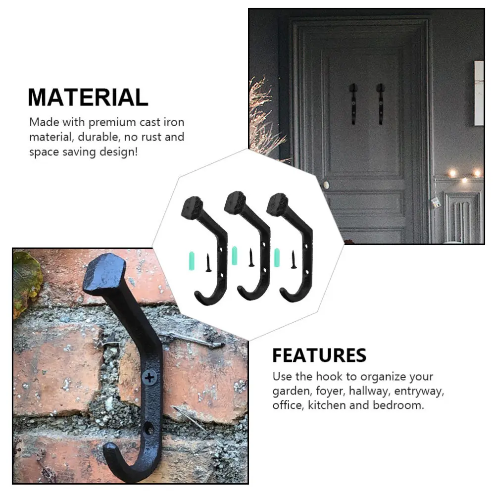 

3pcs Wall-mounted Hook Vintage Nail Shape Wall Hanging Hook Cast Iron Hanger