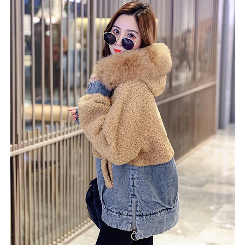 

Winter Coat Women 2020 New Hooded Faux Lamb Fur Jacket Warm Thick Fashion Slim Plush Ladies Coats Faux Fur Coat Teddy Jacket