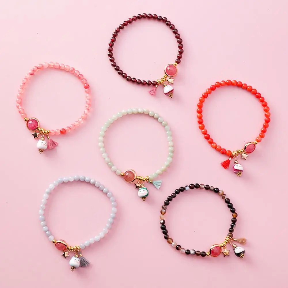 Красочный простой милый керамический браслет Lucky Cat со звездами плетеный вручную