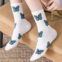 2 pairs of new butterfly socks female harajuku japanese cartoon cute fashion ankle cotton embroidered female socks