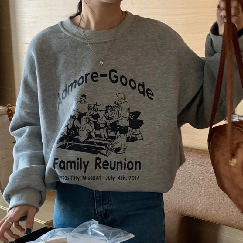 Корейские женские толстовки осень-зима Универсальный пуловер с буквенным