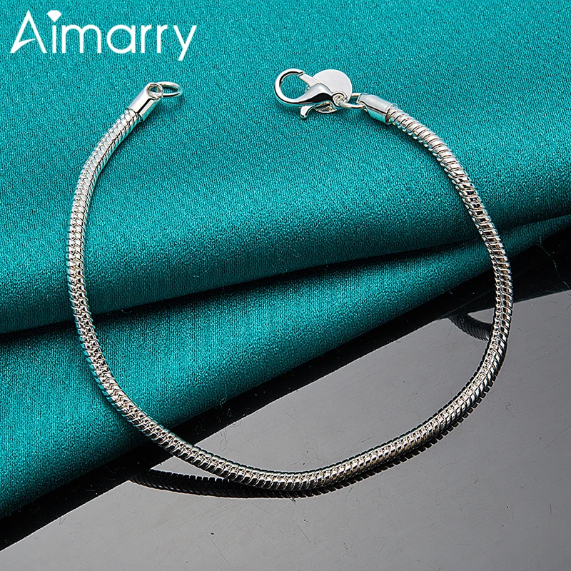 

Aimarry 925 Sterling Silver 3mm Snake Chain Bracelet For Women Men Party Engagement Wedding Gifts Fashion Jewelry