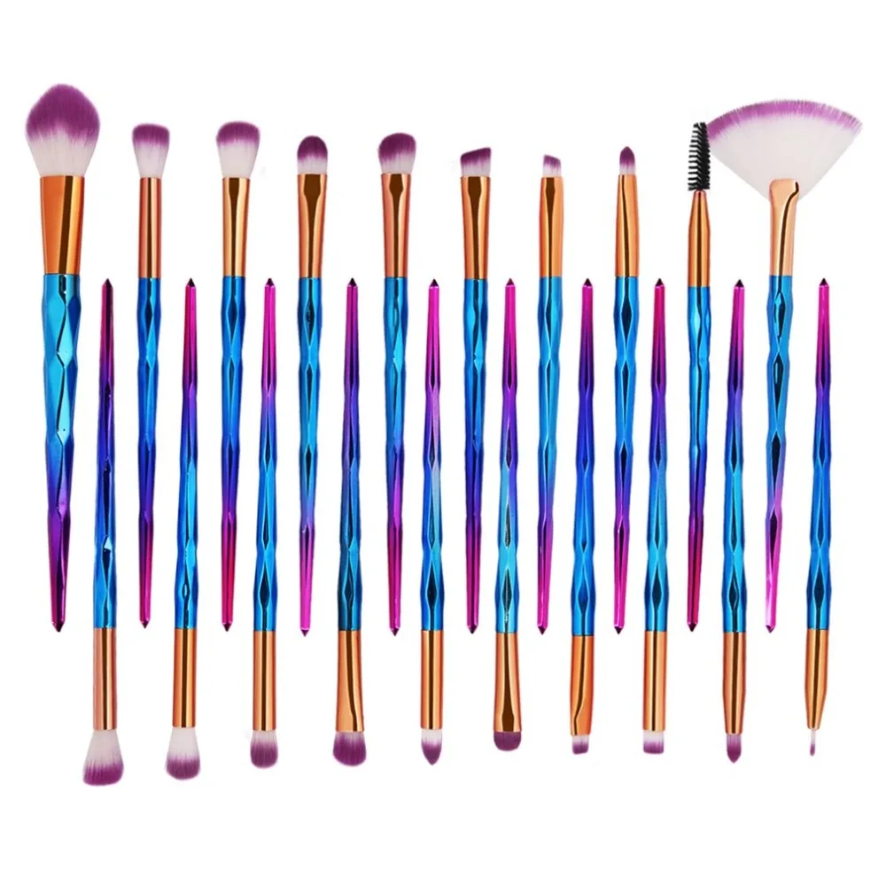 

20pcsMakeup Brushes set Graduated Color Plastic Diamond Handle Soft Bristle Foundation Powder eyelash Brush gift For Women