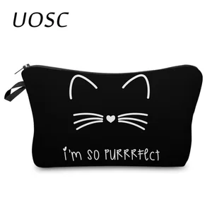 Сумка-Органайзер для косметики UOSC, черная, с принтом кошек, 2021