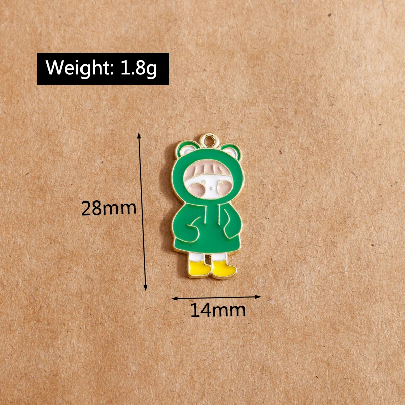 

10pcs/lot Enamel Poncho Girl Baby Charms for Jewelry Making Cute Green Doll Pendants Fit Necklaces Bracelets DIY Findings