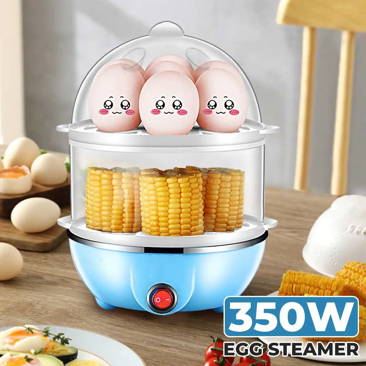 

Double Layer 14 Eggs Capacity Egg Boiler Steamer Electric Egg Cooker Corn Milk Steamed Kitchen Cooking Machine 220V 350W